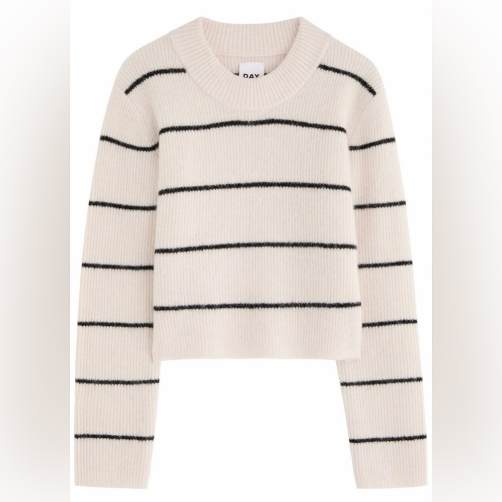 Day Birger ET Mikkelsen Striped Brushed-knit Off White crew neck wool sweater